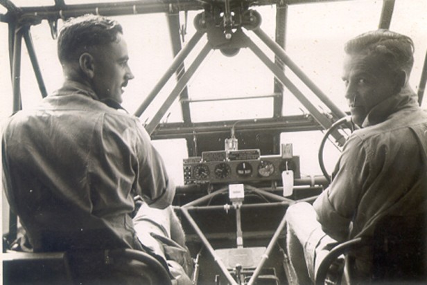 Flight Sergeants James D. Thomson (left) and Douglas Bragg (right) of 669 Squadron stationed in Basal, India - 1945.